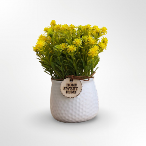 قوار بورسلان ابيض ضمة ورد طيون اصفر مع مدالية Home Seeet Home 16 سم